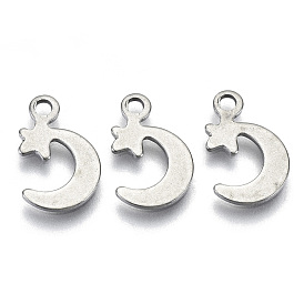 201 Stainless Steel Charms, Laser Cut, Moon with Star