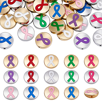 56 шт 14 стили сплава эмалевые бусины, плоские круглые с информационно лентой