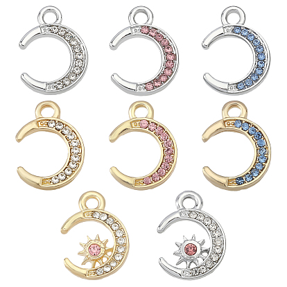 48Pcs 8 Style Alloy Pendants, with Rhinestone, Crescent Moon Charms & Star