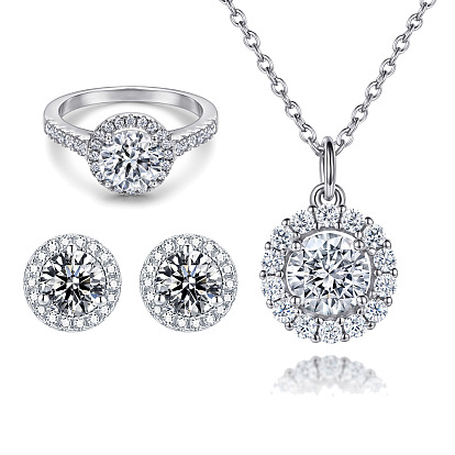 Stunning 3-Piece Sterling Silver CZ Jewelry Set: Necklace, Earrings & Ring