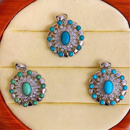 925 Подвески из стерлингового серебра с окрашенной синтетической бирюзой, полые прелести, разноцветные