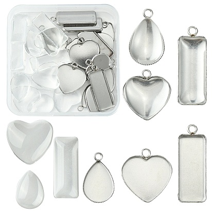 15шт 3 стили 304 настройки подвески из нержавеющей стали кабошон, с кабошонами из прозрачного стекла 15шт 3 стилей