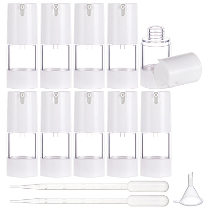 10шт. пластиковый пустой многоразовый флакон с безвоздушным насосом, с 2пластиковыми пипетками для переноса и 1пластиковым воронкообразным бункером