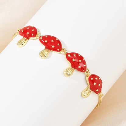 Латунные браслеты-слайдеры с микропаве из прозрачного кубического циркония, браслеты с эмалированными грибовидными звеньями для женщин, без свинца и без кадмия, стойки покрытие