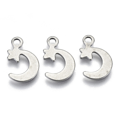 201 Stainless Steel Charms, Laser Cut, Moon with Star