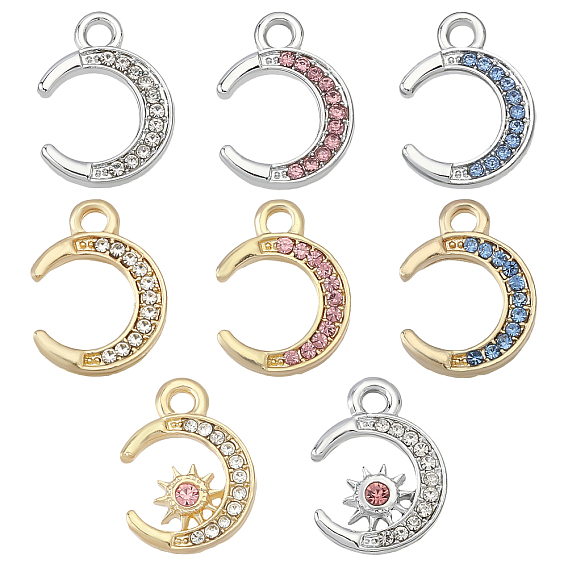 48Pcs 8 Style Alloy Pendants, with Rhinestone, Crescent Moon Charms & Star