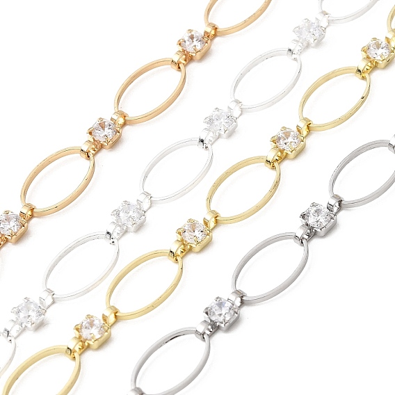 Цепи овального сечения из латуни ручной работы с прозрачными кубическими циркониями, несварные, с катушкой