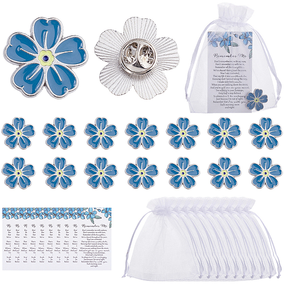 15 Piezas de broches de solapa de aleación para ropa de mochila, 15 Tarjetas de oración funerarias de papel (unidades), 15 Bolsas de regalo de organza rectangulares con cordón