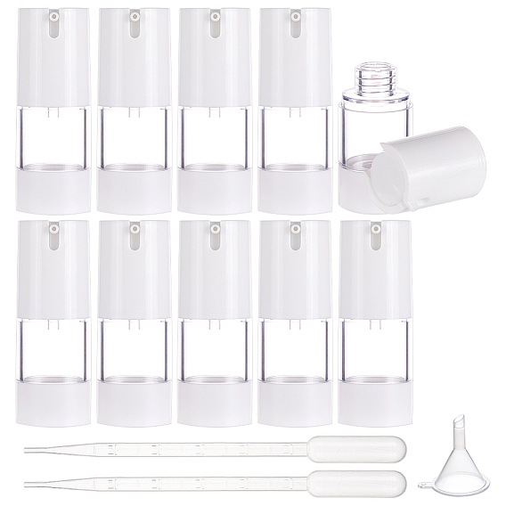10шт. пластиковый пустой многоразовый флакон с безвоздушным насосом, с 2пластиковыми пипетками для переноса и 1пластиковым воронкообразным бункером