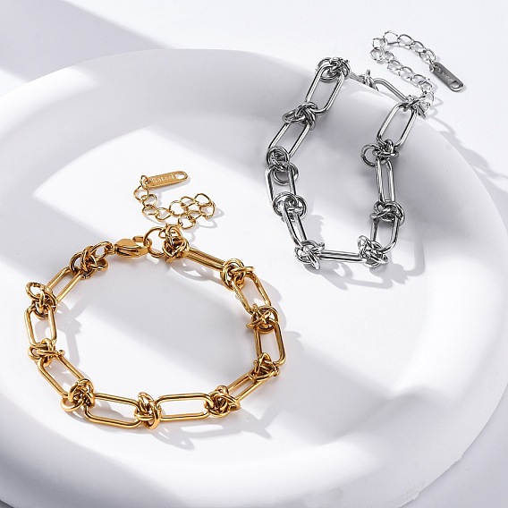 304 женские браслеты-цепочки со скрепками из нержавеющей стали, с кольцевым узлом
