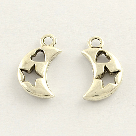 Tibetan Style Zinc Alloy Moon Pendants, 17x9x2mm, Hole: 2mm, about 1042pcs/1000g