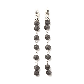 Natural Lava Rock Beaded Big Pendants, with 304 Stainless Steel Findings, Round