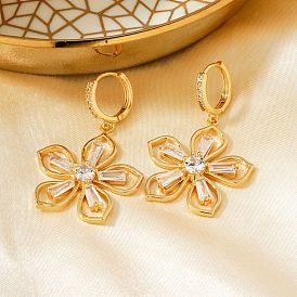 Copper & Zircon Flower Earrings Sweet Fashion Simple Hoop Earrings