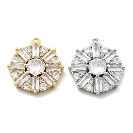 Латунные микропаве прозрачные подвески с фианитом, плоские круглые прелести, стойки покрытие, долговечный, без свинца и без кадмия