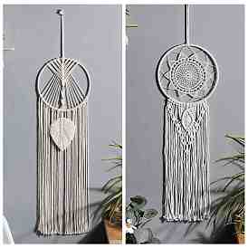 Woven Net/Web with Leaf Macrame Cotton Wall Hanging Decorations, for Garden, Wedding, Lighting Ornament