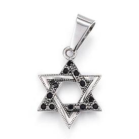 Pendentifs en acier inoxydable, avec strass, pour juif, hexagramme / étoile de david