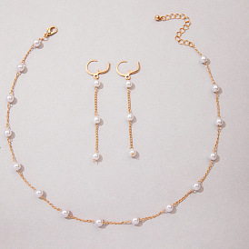 Minimalist Chic Jewelry Set: Geometric Pearl Necklace for Women