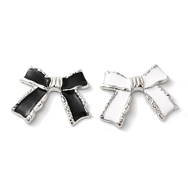 Rack Plating Alloy Cabochons, with Enamel, Cadmium Free & Nickel Free & Lead Free, Bowknot, Platinum