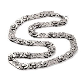 201 Stainless Steel Hollow Rectangle Byzantine Chain Necklace, with 304 Stainless Steel Clasps