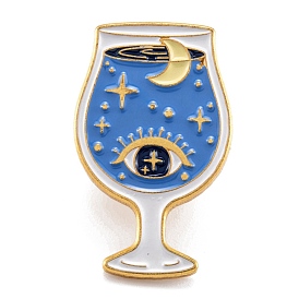 Alloy Enamel Brooches, Enamel Pin, with Butterfly Clutches, Wine Glass with Eye, Cornflower Blue