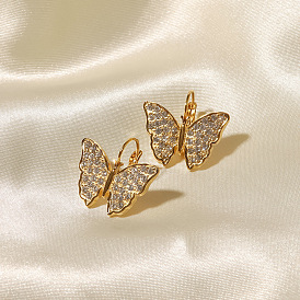 Vintage Butterfly Pendant Earrings with White Diamond for Women's Fashion