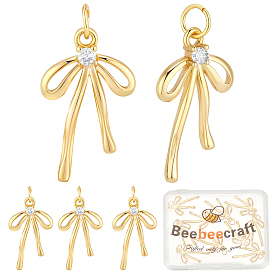 10 colgantes de circonita cúbica micro pavé de latón, encantos del bowknot, con anillo de salto, sin plomo y cadmio, chapado en rack, larga duración plateado