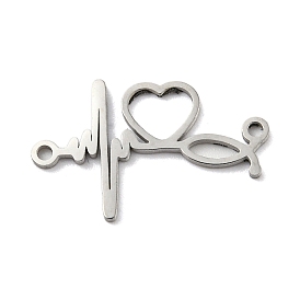 304 Stainless Steel Connector Charms, Heart ECG Links