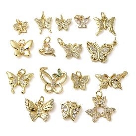 Brass Micro Pave Clear Cubic Zirconia Pendants, Butterfly