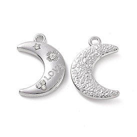 Alloy Crystal Rhinestone Pendants, Moon with Clover & Star & Word Love Pattern Charms