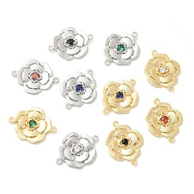 Brass Pave Glass Connector Charms, Flower Links