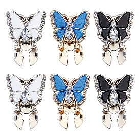 6 piezas 3 colores gemelos de aleación de diamantes de imitación, estilo esmalte, mariposa