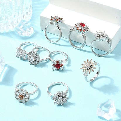 Вращающиеся открытые манжеты с цветком для женщин, латунные кольца-вертушки с кубическим цирконием для успокоения беспокойства, медитации