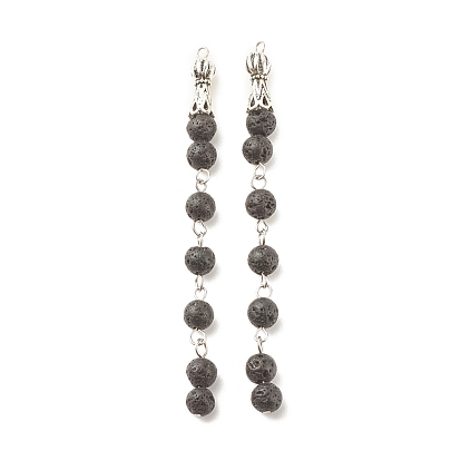 Natural Lava Rock Beaded Big Pendants, with 304 Stainless Steel Findings, Round