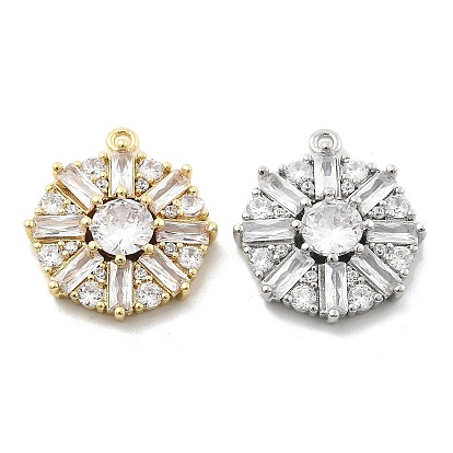 Латунные микропаве прозрачные подвески с фианитом, плоские круглые прелести, стойки покрытие, долговечный, без свинца и без кадмия