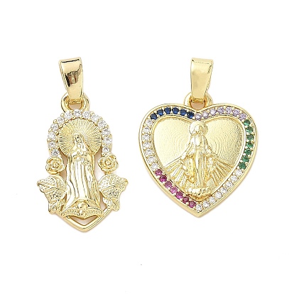 Латунные микро проложить кубического циркония подвески, Дева Мария, стойки покрытие, долговечный, без свинца и без кадмия, реальный 18 k позолоченный