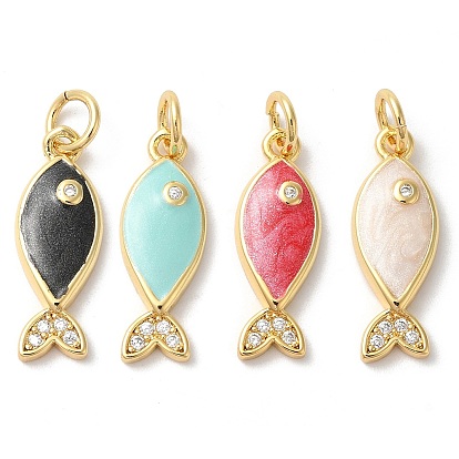 Подвески из латуни с покрытием из прозрачного кубического циркония, с эмалью и кольцом для прыжков, долговечный, без кадмия и без свинца, рыба, реальный 18 k позолоченный