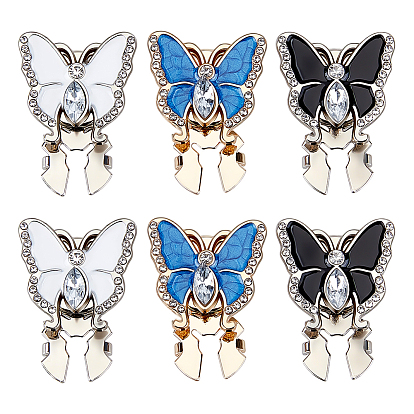 6Pcs 3 Colors Alloy Rhinestone Cufflinks, Enamel Style, Butterfly