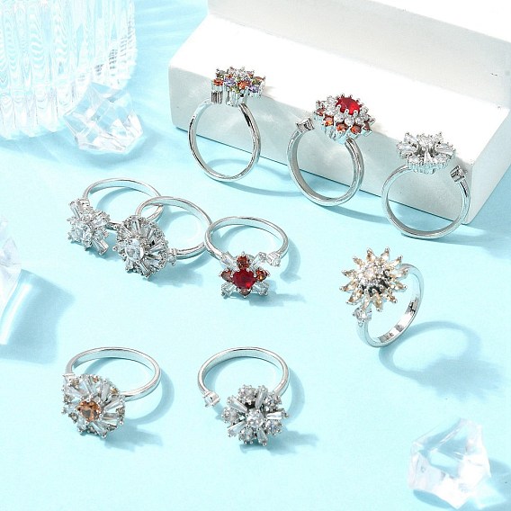 Вращающиеся открытые манжеты с цветком для женщин, латунные кольца-вертушки с кубическим цирконием для успокоения беспокойства, медитации