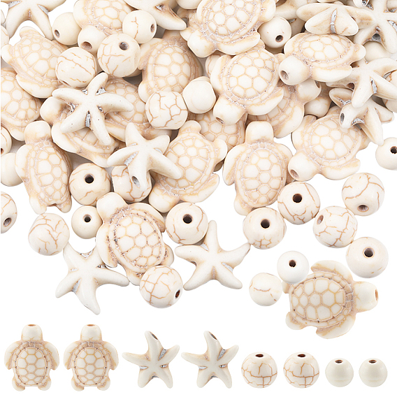 200 шт. 4 стили наборы бусин «сделай сам», включая синтетические бирюзовые и магнезитовые бусины, смешанные окрашенные и неокрашенные, разнообразные