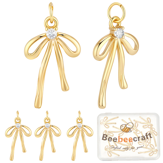 10Pcs Brass Micro Pave Cubic Zirconia Pendants, Bowknot Charms, with Jump Ring, Cadmium Free & Lead Free, Rack Plating, Long-Lasting Plated