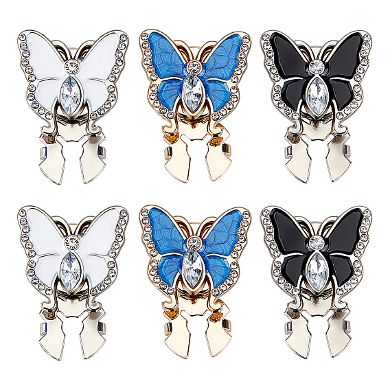 6Pcs 3 Colors Alloy Rhinestone Cufflinks, Enamel Style, Butterfly