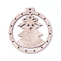 Undyed Wood Big Pendants, Flat Round with Christmas Tree