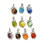 Cat Eye Pendants, Round with Dolphin Charm, with Alloy Findings, Platinum