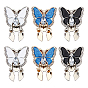 6Pcs 3 Colors Alloy Rhinestone Cufflinks, Enamel Style, Butterfly