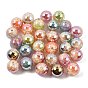 Plating Transparent Resin Beads, Round with Auspicious Cloud, with Gold Powder