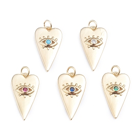 Brass Micro Pave Cubic Zirconia Pendants, with Jump Rings, Long-Lasting Plated, Heart with Evil Eye, Real 18K Gold Plated