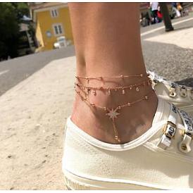 Fashionable Alloy Anklet Set with Hexagram Pendant and Rice Bead Chain (3 Pieces)