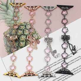Alloy Glass Link Chain Watch Bands, Flower