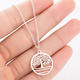 Minimalist Hollow Tree of Life Stainless Steel Necklace for Women