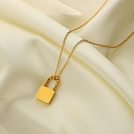 Unique Twist Lock Pendant Necklace 18K Gold Plated Stainless Steel Women's Chain